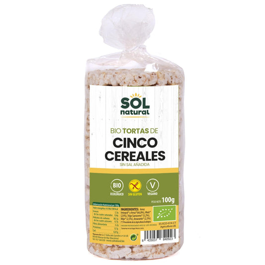 SOLNATURAL TORTAS DE 5 Cereales Bio SIN Gluten 100 g, Estándar, Único