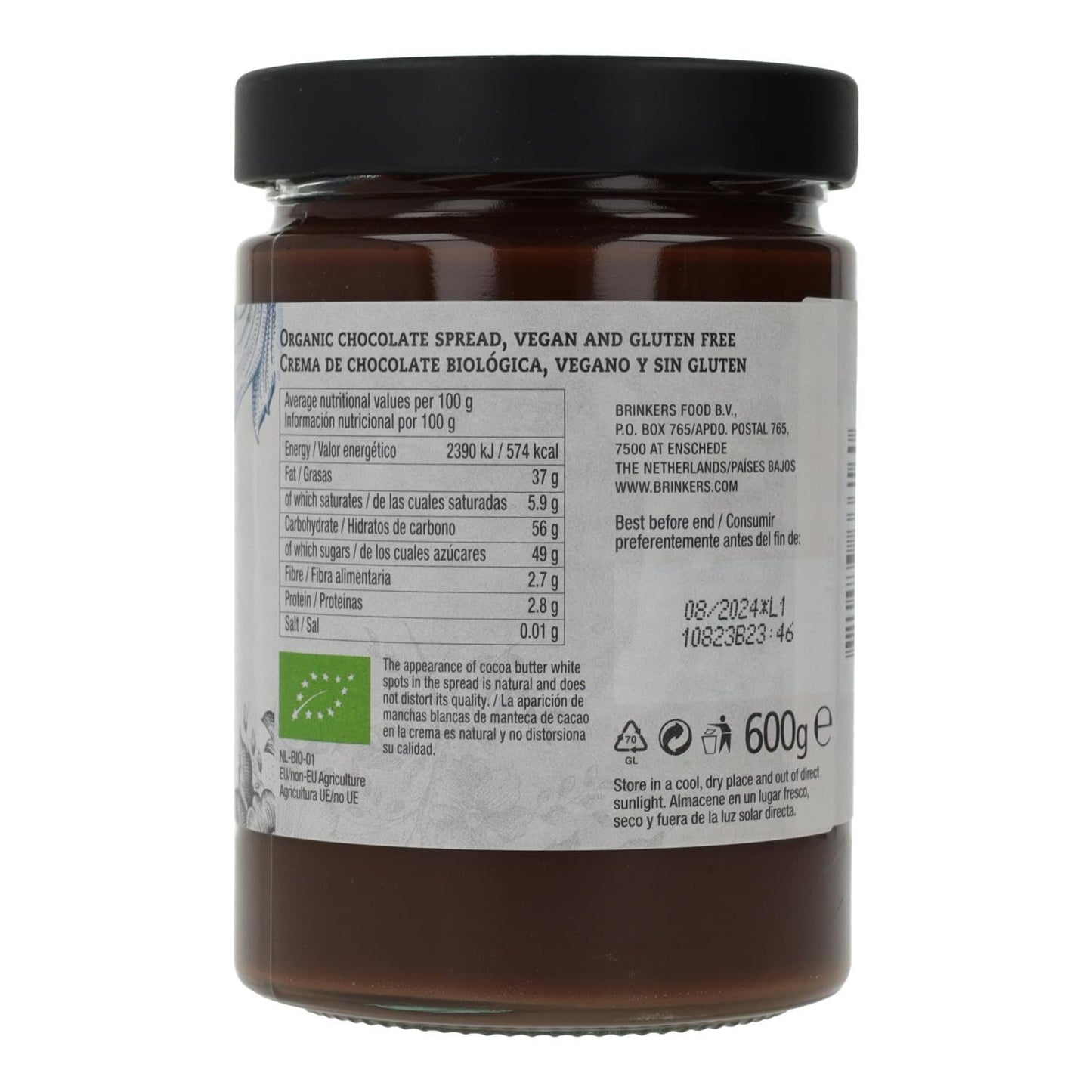 LA VIDA VE Crema Chocolate Vida Vegan 600G, Estándar, Único
