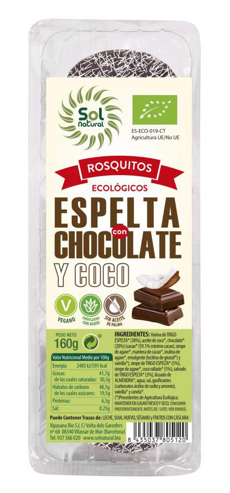 SOLNATURAL ROSQUITOS ESPELTA Chocolate Y Coco Bio 160 g, Estándar, Único