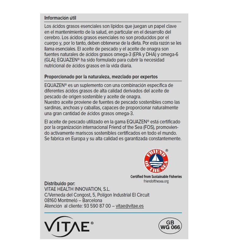 Vitae EQUAZEN (EyeQ) 180 cápsulas | Combinación única de Omega 3 y 6 | Alto poder nutricional (EPA, DHA y GLA) | Desarrollo cognitivo