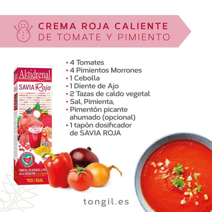 Tongil - Aktidrenal Savia Roja 250ml - Concentrado de Plantas, Frutos Rojos, Verduras, Quinoa, Vitaminas y Minerales - Más de 35 nutrientes para tonificar, rejuvenecer y combatir la oxidación