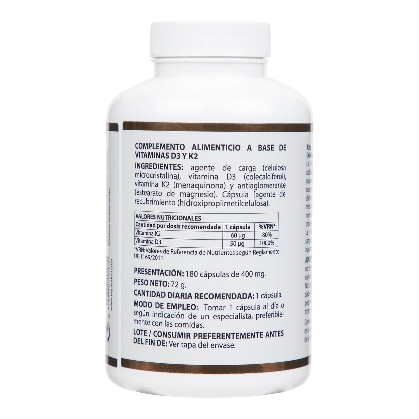 Holovit Vitamina D3 2.000 UI + K2 60µg de Equisalud, 180 cápsulas