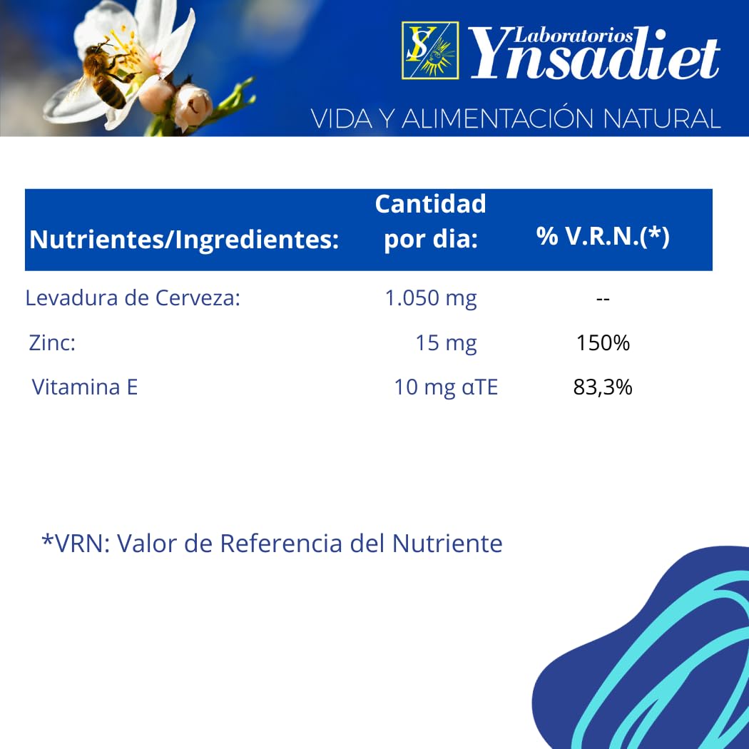 LEVA ZINC Complemento alimenticio de zinc, levadura de cerveza y vitamina E para ayudar a prevenir la caída del cabello también bueno para cabello piel y uñas Suplemento de vitaminas para fortalecer el pelo 225 cápsulas vegetales HIJAS DEL SOL vegano
