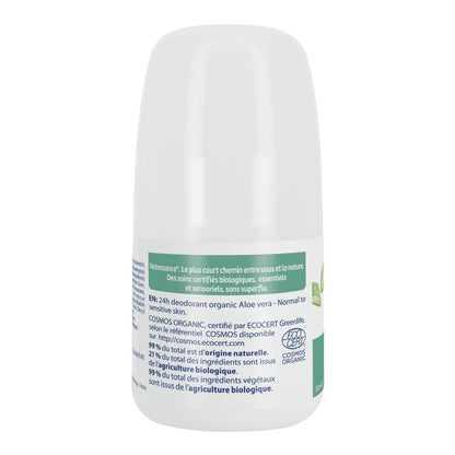 Natessance - Desodorante Aloe Vera Bio - Piel normal a sensible - Eficiencia 24h - Sin alcohol - Certificado Bio Cosmos Organic - Frasco Roll-On 50 ml