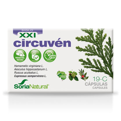 Soria Natural Circuven cápsulas - Alivio Piernas cansadas, Favorece la Circulación de Retorno - Castaño de Indias, Ciprés, Hamamelis, Rusco, Vitamina C - 30 cápsulas