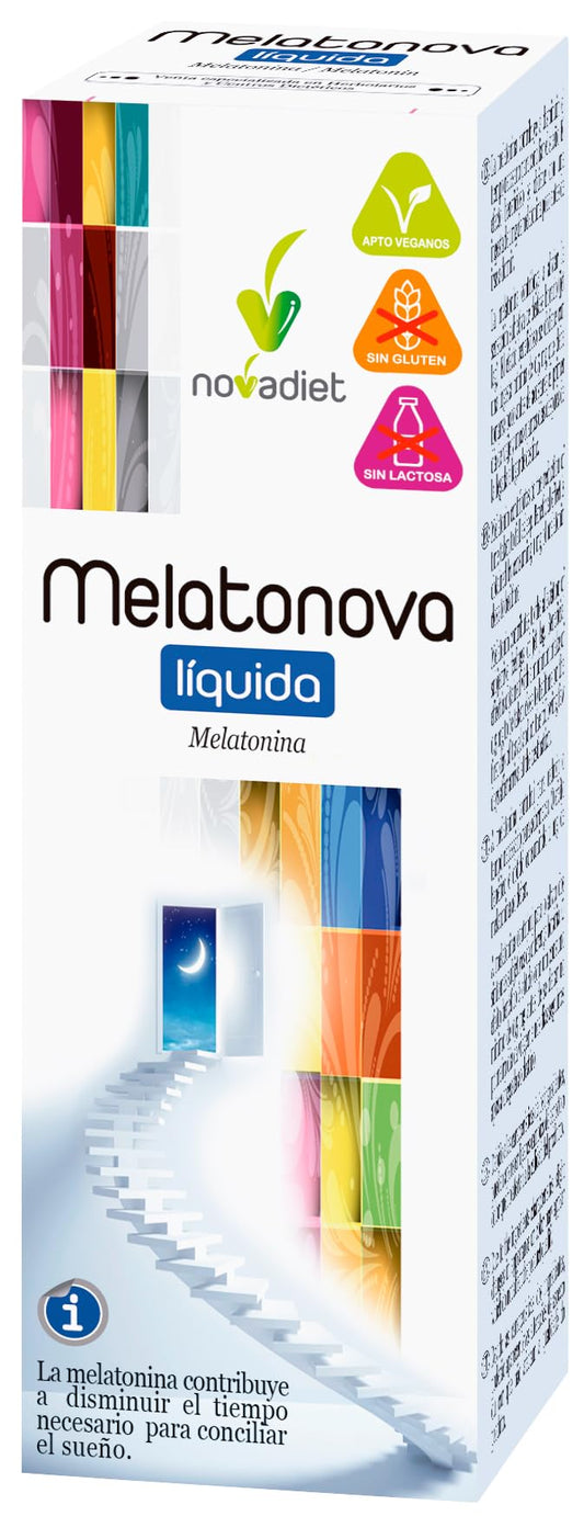 Novadiet - MELATONOVA LÍQUIDA con Melatonina - Para un Sueño Reparador y Revitalizante - Conciliar el Sueño y Alivio del Jet Lag - Acción Antioxidante - Envase de 30 ml