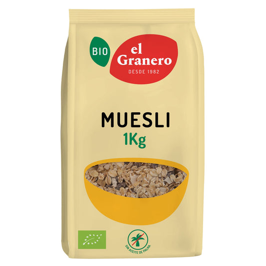 El Granero Integral - Muesli Bio - 1 kg - Elaborado con Cereales y Frutas Deshidratadas - Gran Fuente de Energía - Ideal para el Desayuno - Apto para Veganos