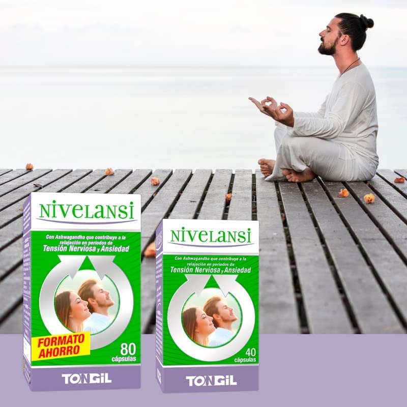 Nivelansi 80 Cápsulas con Ashwagandha y Rhodiola, Azafrán, 5HTP, Griffonia, Melisa, Vitamina B6 | Tensión Nerviosa y Ansiedad | Fórmula Equilibrada | Ansiedad Pastillas Naturales TONGIL
