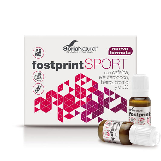 Soria Natural Fostprint Sport - Jalea Real, Vitamina B, C y D, Cafeína, Hierro, Cromo, NADH - Energía - Disminuye el cansancio y la fatiga - 20 viales