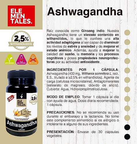 Novadiet - ASHWAGANDHA Cápsulas con Ashwagandha - Reduce el Estrés, Mejora el Estado de Ánimo, Mejora y Potencia la Calidad del Sueño - Propiedades Neuroprotectoras y Antioxidantes - 30 Cápsulas