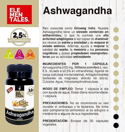 Novadiet - ASHWAGANDHA Cápsulas con Ashwagandha - Reduce el Estrés, Mejora el Estado de Ánimo, Mejora y Potencia la Calidad del Sueño - Propiedades Neuroprotectoras y Antioxidantes - 30 Cápsulas