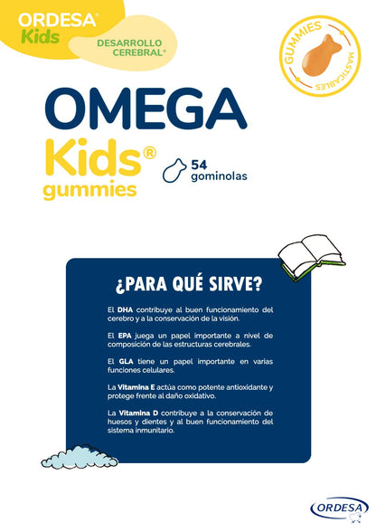 Ordesa OmegaKids Gummies | 54 Gominolas Masticables Complemento | Alimenticio con Omega 3 y Vitaminas para Niños desde los 5 Años, Ayuda al aporte adecuado de EPA y DHA