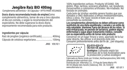 Viridian Jengibre Raiz Bio - 30 Cápsulas