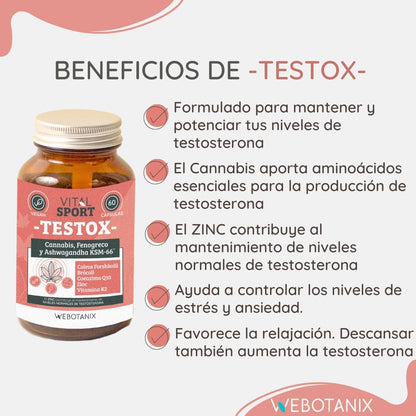 WeBotanix | Textox 60 capsulas | Vital Sport | Complemento Alimenticio a Base de Extractos Vegetales | Proteína de Cáñamo | Ashwagandha, Fenogreco, Vitamina K2 y Coenzima Q10 | Ingredientes Naturales