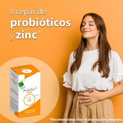 ProbiTec Complet - 30 Cápsulas - Combinación de 8 Cepas de Probióticos, FOS y Zinc - Ayuda a Reforzar las Defensas - Contribuye a Mejorar la Digestión y la Absorción de Nutrientes - 100% Natural