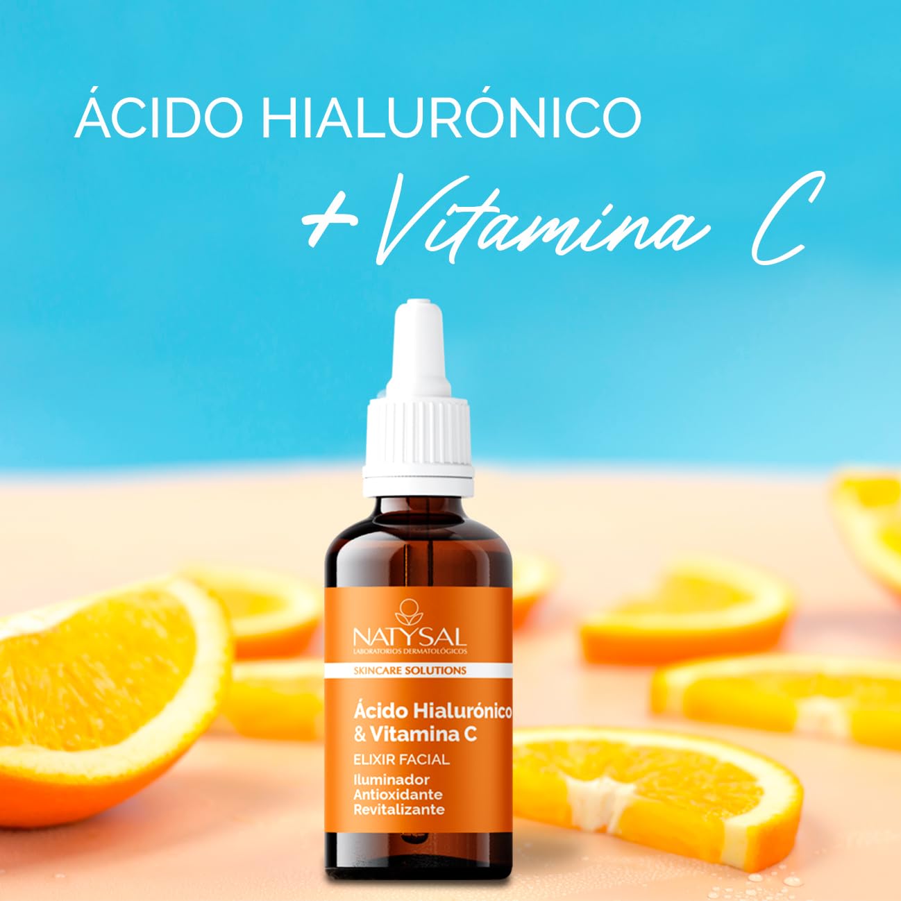 ELIXIR DE VITAMINA C Y ÁCIDO HIALURÓNICO 20 ml | Suero iluminador | Suero antioxidante | Fuentes naturales de vitamina C | Apto para veganos | Todo tipo de pieles | Natysal