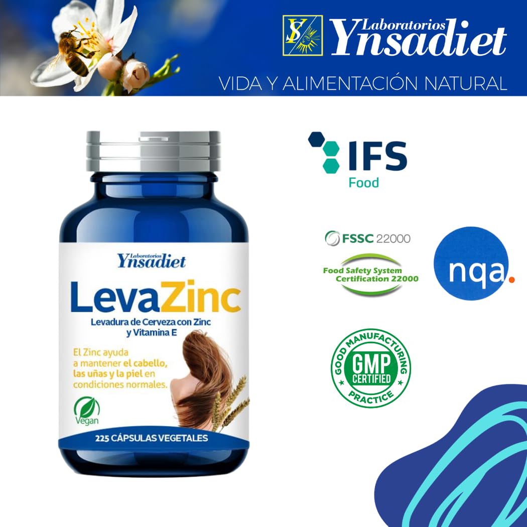LEVA ZINC Complemento alimenticio de zinc, levadura de cerveza y vitamina E para ayudar a prevenir la caída del cabello también bueno para cabello piel y uñas Suplemento de vitaminas para fortalecer el pelo 225 cápsulas vegetales HIJAS DEL SOL vegano