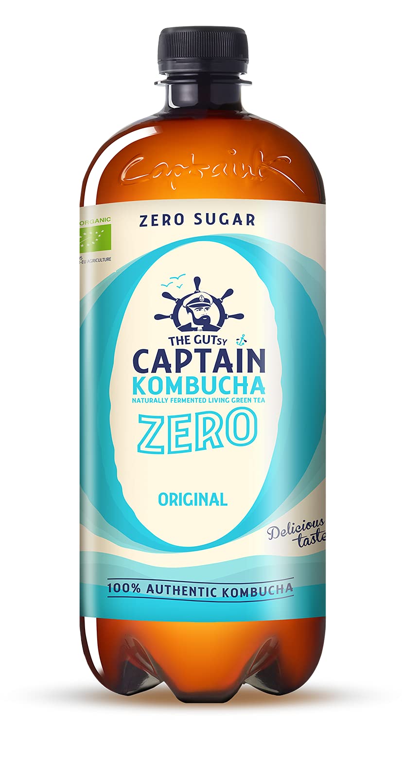 Captain Kombucha ZERO - Zero Sugar, Zero Calories - Bebida Probiótica Naturalmente Fermentada, Sin Pasteurizar, Vegan - 1000ml (Original)