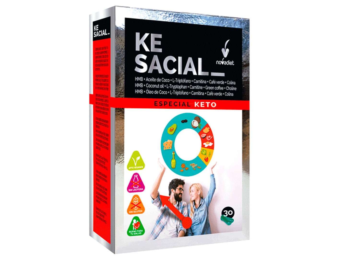 Novadiet - KESACIAL Cápsulas con HMB, Aceite de Coco y Café Verde - Coadyuvante en el Tratamiento del Sobrepeso y la Obesidad - 30 Cápsulas Vegetales