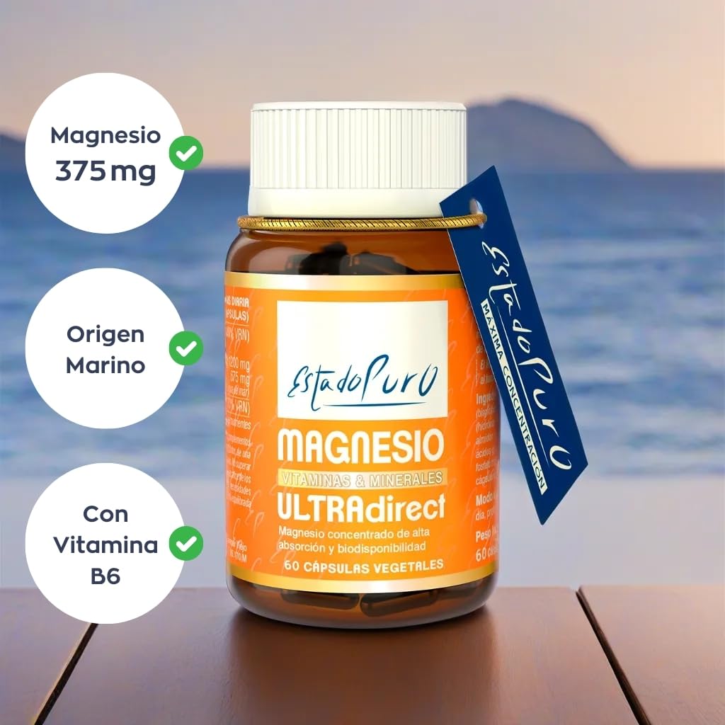 Glicinato de Magnesio Estado Puro | 375 mg de Magnesio Elemental | Bisglicinato de Magnesio 1200mg + Magnesio Marino 675mg | Alta Concentración, Suave para el Estómago, Vegano | 60 Cápsulas TONGIL