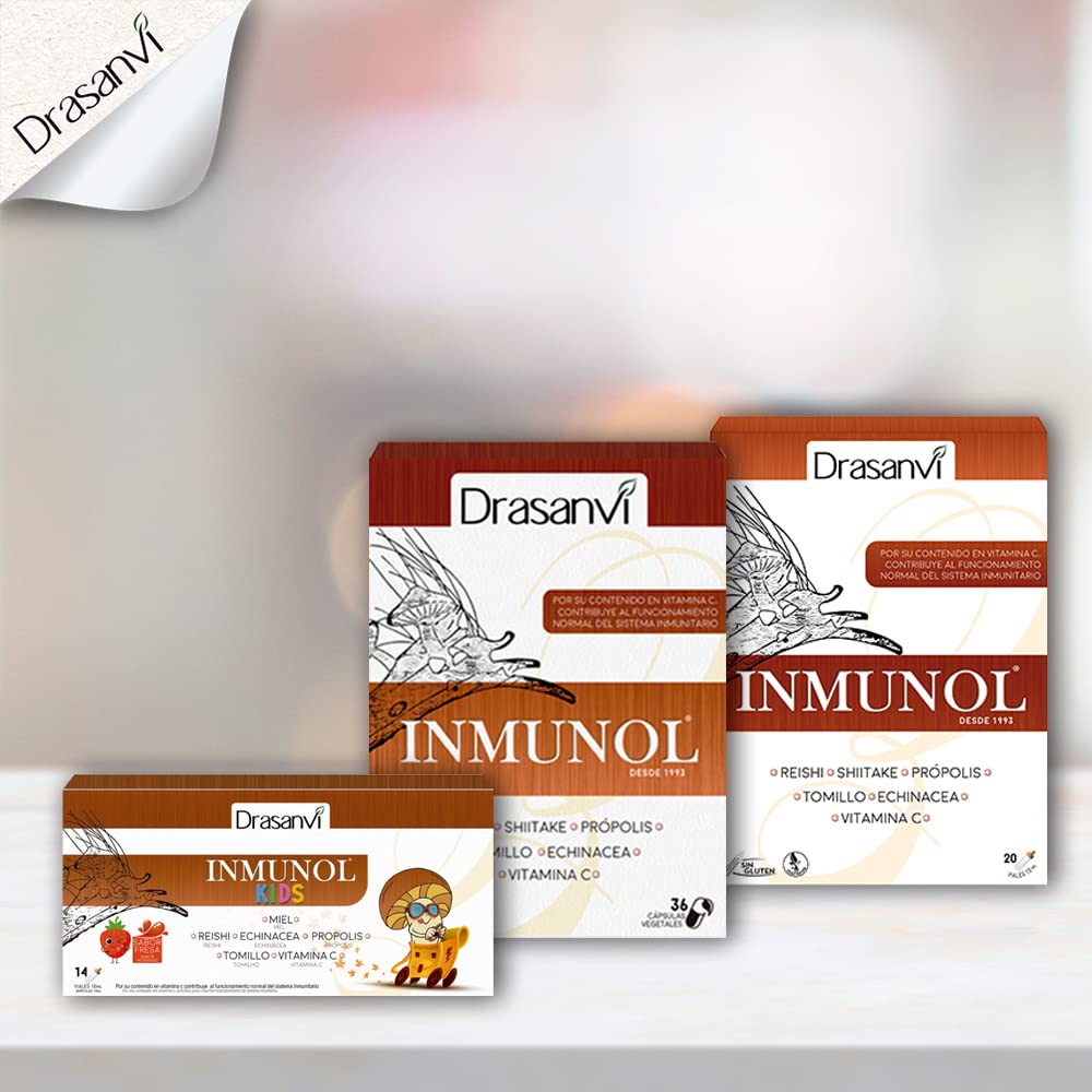 INMUNOL con Própolis, Tomillo, Reishi, Vitamina C, Shiitake y Echinacea | Ayuda a reforzar nuestro sistema inmunitario | Contiene Cobre y Selenio | Rápida absorción | 20 viales Sabor Limón