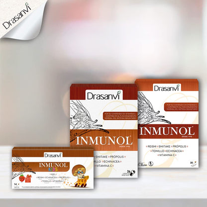 INMUNOL con Própolis, Tomillo, Reishi, Vitamina C, Shiitake y Echinacea | Ayuda a reforzar nuestro sistema inmunitario | Contiene Cobre y Selenio | Rápida absorción | 20 viales Sabor Limón