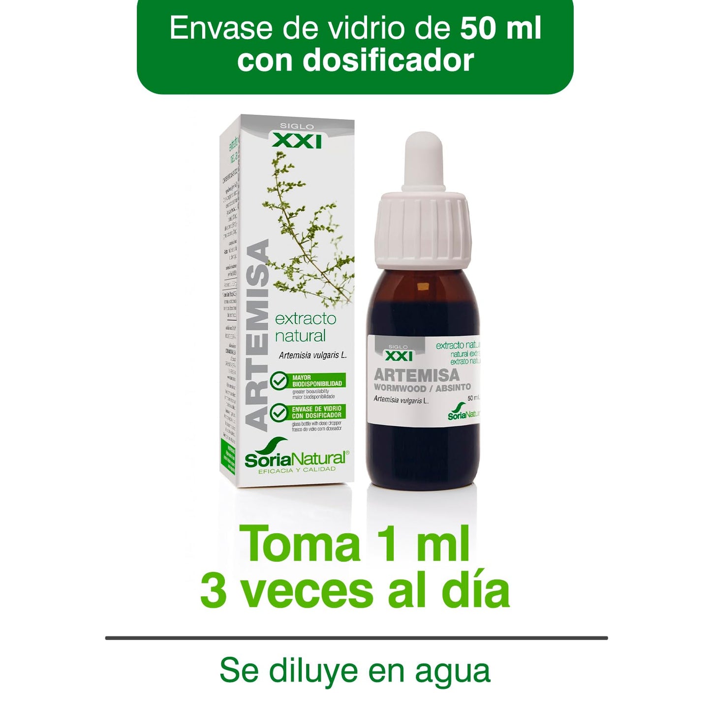 Soria Natural Extracto de Artemisa - Potente Antioxidante y Apoyo Inmunitario y digestivo - Mejora la Salud, Vitalidad y Refuerza tus Defensas - 100% Puro - Bote con 50ml