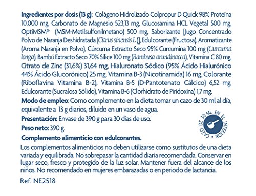 Nature Essential - Colágeno en Polvo Hidrolizado - 390 g - Cúrcuma y L-carnitina - Contribuye a las Articulaciones y Huesos - Confortflex