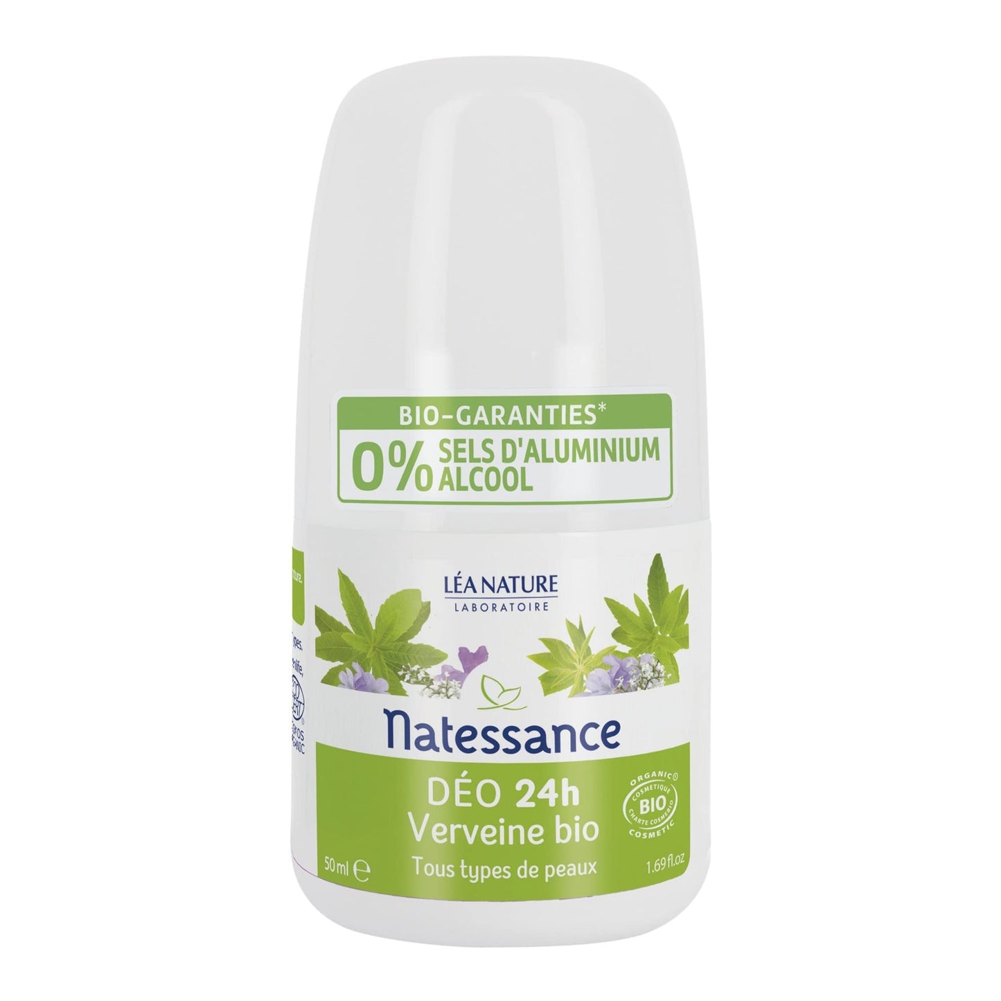 Natessance - Desodorante 24H - Verbena orgánica - Certificado Bio Cosmos Organic - Botella Roll-On de 50 ml