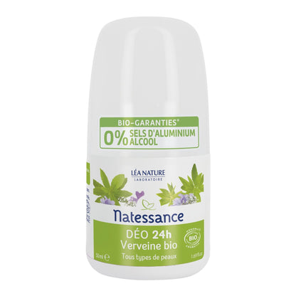 Natessance - Desodorante 24H - Verbena orgánica - Certificado Bio Cosmos Organic - Botella Roll-On de 50 ml