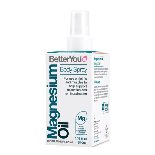 BetterYou - Aceite Corporal de Magnesio Transdérmico | Spray de 100 ml | Ayuda para Mejorar el Descanso y la Recuperación Muscular | Reducción del Cansancio y la Fatiga| Apto para Veganos