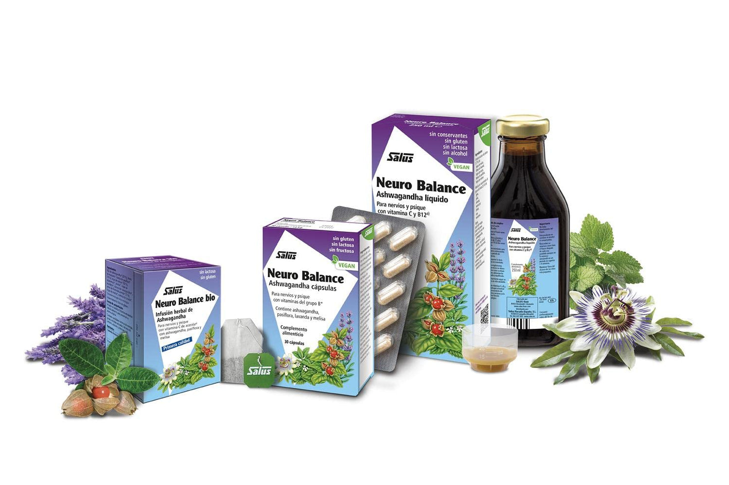 Salus - Neuro Balance Infusión Herbal - 15 Sobres - Contribuye al Buen Funcionamiento del Sistema Nervioso - Elaborado a Base de Ashwagandha, Pasiflora y Melisa - Contiene Vitamina C