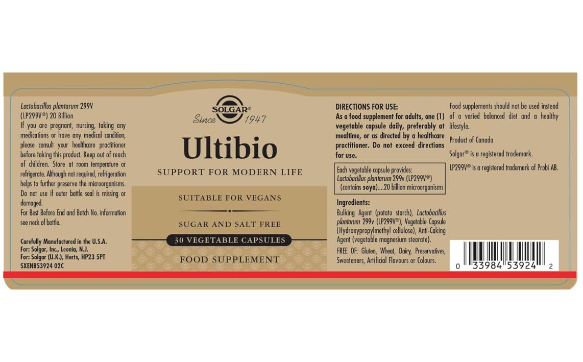 Solgar Ultibio Cápsulas vegetales - Envase de 30