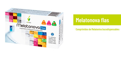 Novadiet - MELATONOVA FLAS Comprimidos de Melatonina - Complemento Alimenticio para un Sueño Reparador y Ayuda al Insomnio - Alivio del Desfase Horario - 30 Comprimidos Bucodispersables.