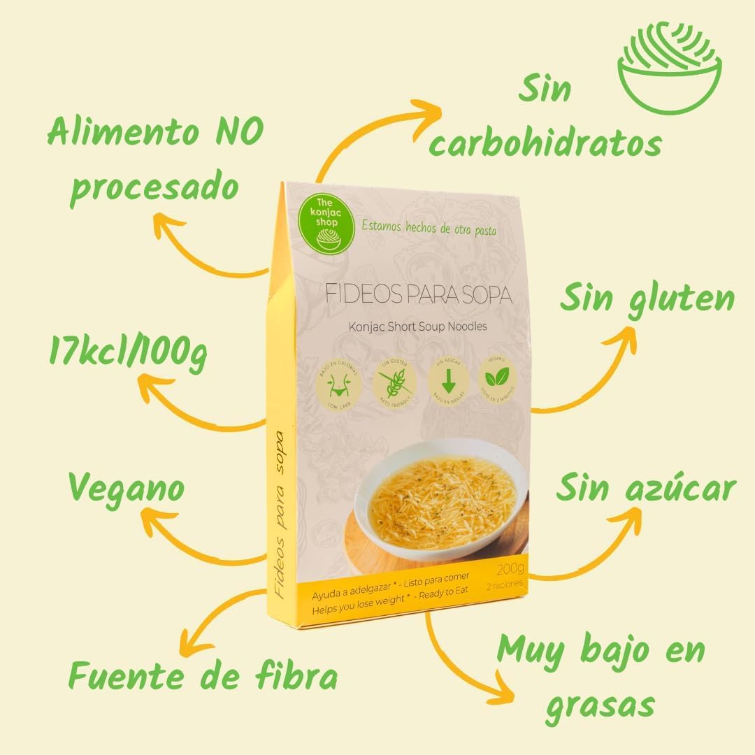 The Konjac Shop - Fideos Konjac Para Sopa 200g | Pasta Shirataki Sin Gluten | Bajo En Calorias y Carbohidratos | Aptos Para Veganos, Dietas Keto, Low Carb (Pack de 25)
