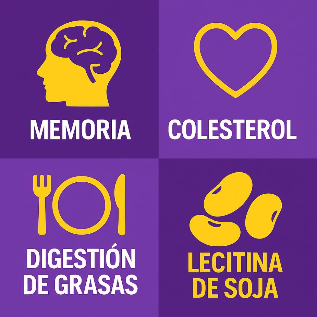 Lecitina de Soja IP 1.200 mg – 125 cápsulas blandas | No transgénica | Con fosfolípidos, colina e inositol | Ynsadiet | Apoya colesterol y memoria