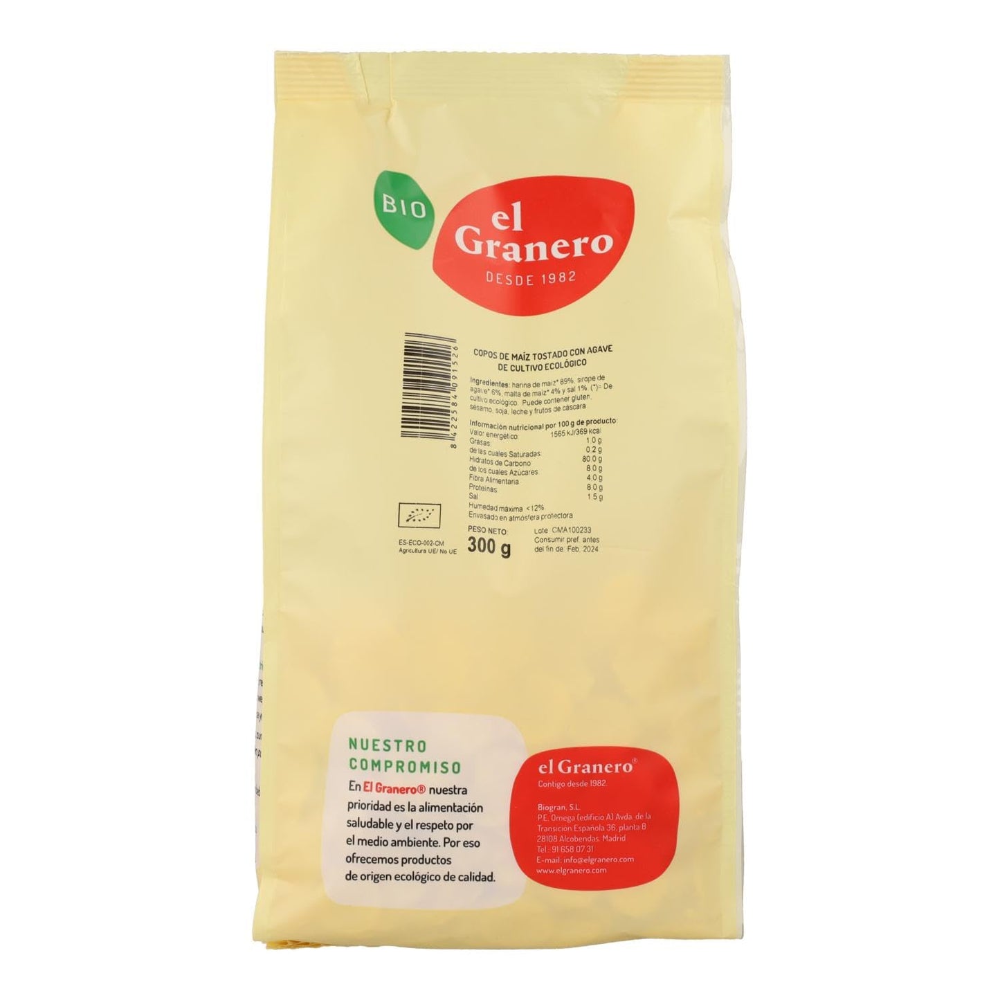 El Granero Integral Copos De Maíz Tostado Con Agave Bio 300 G, 1 item