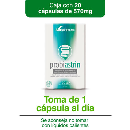 Soria Natural Probiastrin - Formulado con 6 Variedades de Cepas Probióticas – Favorece Salud Intestinal – Ayuda en Procesos Diarreicos – Doble Encapsulación y Fermentos - Caja con 20 cápsulas de 570mg