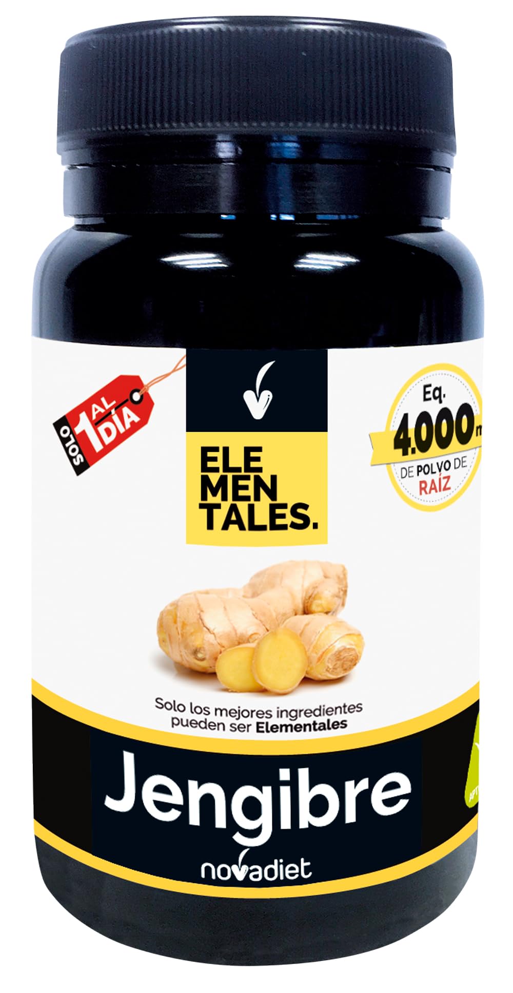 Novadiet - ELEMENTALES JENGIBRE Càpsula con Jengibre - Complemento Alimenticio Antiinflamatorio y Digestivo - Para Aliviar Digestiones Pesadas, Hinchazón y el Dolor Menstrual.- 30 Cápsulas Vegetales