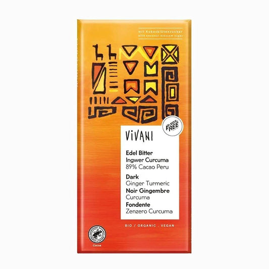 Chocolate Negro Superior 89% Perú con Jengibre y Cúrcuma BIO - Vivani - 80g