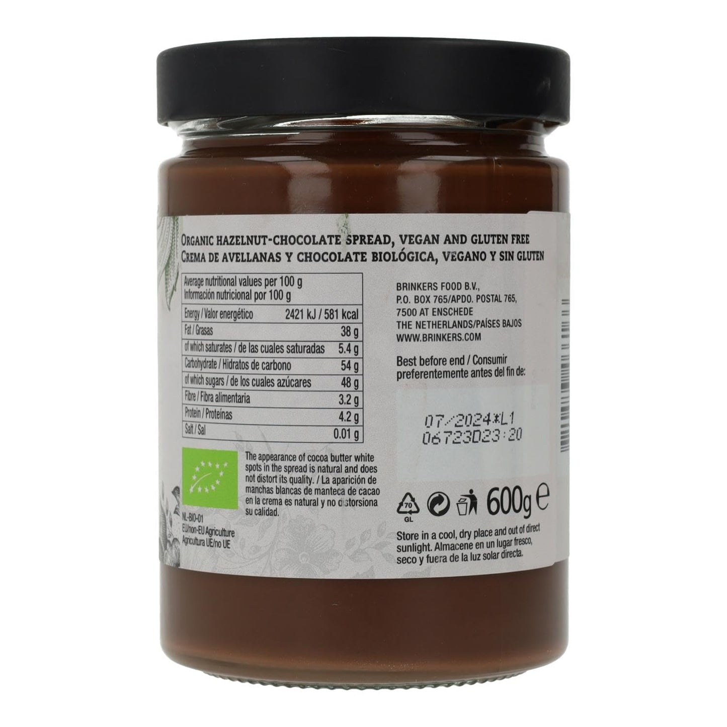 LA VIDA VE Crema Chocolate AV.Vegan Vida Vegan 600G, Estándar, Único