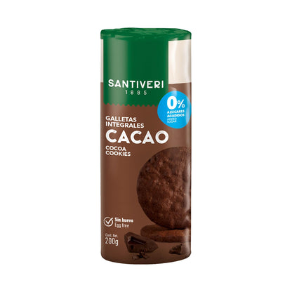 SANTIVERI - Galletas Integrales Cacao, con Fibra y 0% Azúcares Añadidos, Sin Aceite de Palma, Vegano - 200 g