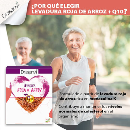 DRASANVI Levadura Roja de Arroz con Coenzima Q10 | 2,9 mg de Monocolina K | Contribuye a Mantener los Niveles Normales de Colesterol | Participa en la Producción de ATP | 30 cáps. = 30 Días