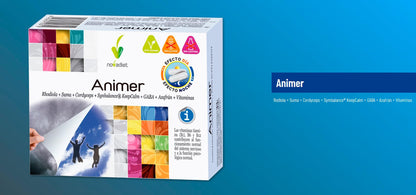 Novadiet – ANIMER Cápsulas con Rodiola, Suma, Cordyceps, Symbalance, KeepCalm, GABA, Azafrán y Vitaminas - Mejora el Estado de Ánimo, Reduce la Fatiga Física y Mental - 60 Cápsulas Vegetales
