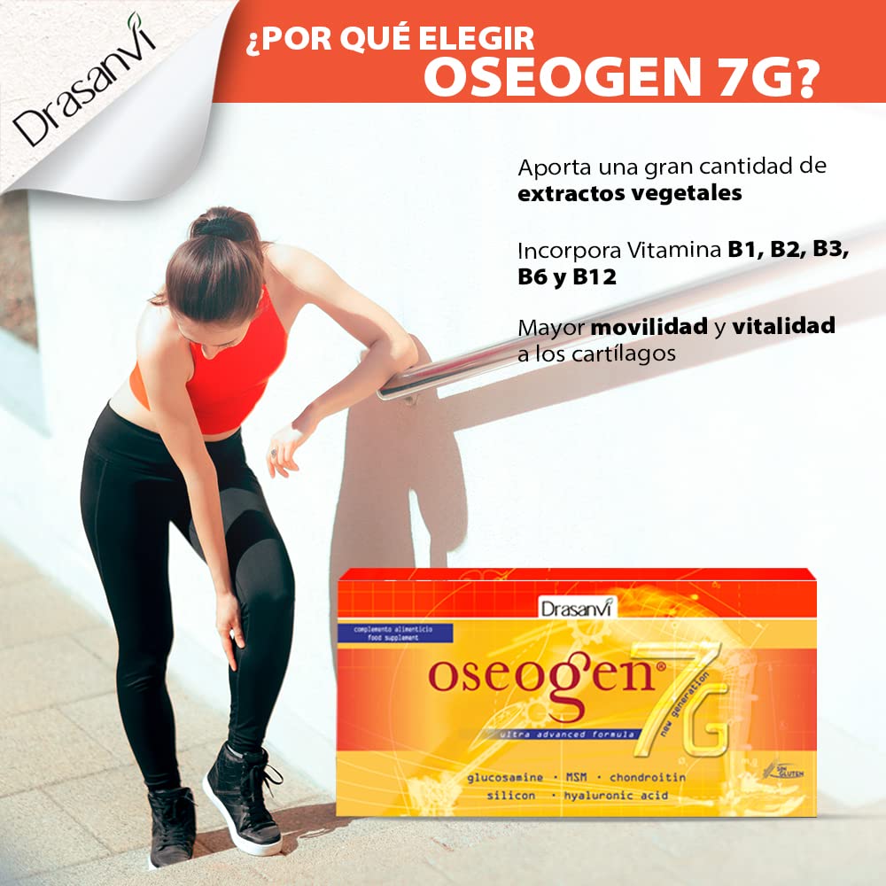 OSEOGEN 7G con Cissus Vitis, Condroitina, Glucosamina, MSM y Cúrcuma| para Huesos, Cartílagos y Articulaciones |ayuda en la Regeneración de Tejidos Dañados | 20 Viales = 20 Días |Sabor Naranja