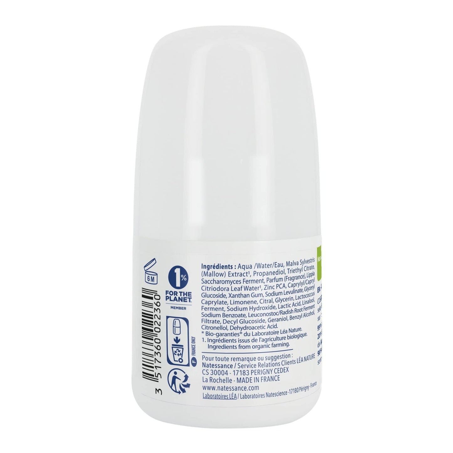 Natessance - Desodorante 24H - Verbena orgánica - Certificado Bio Cosmos Organic - Botella Roll-On de 50 ml