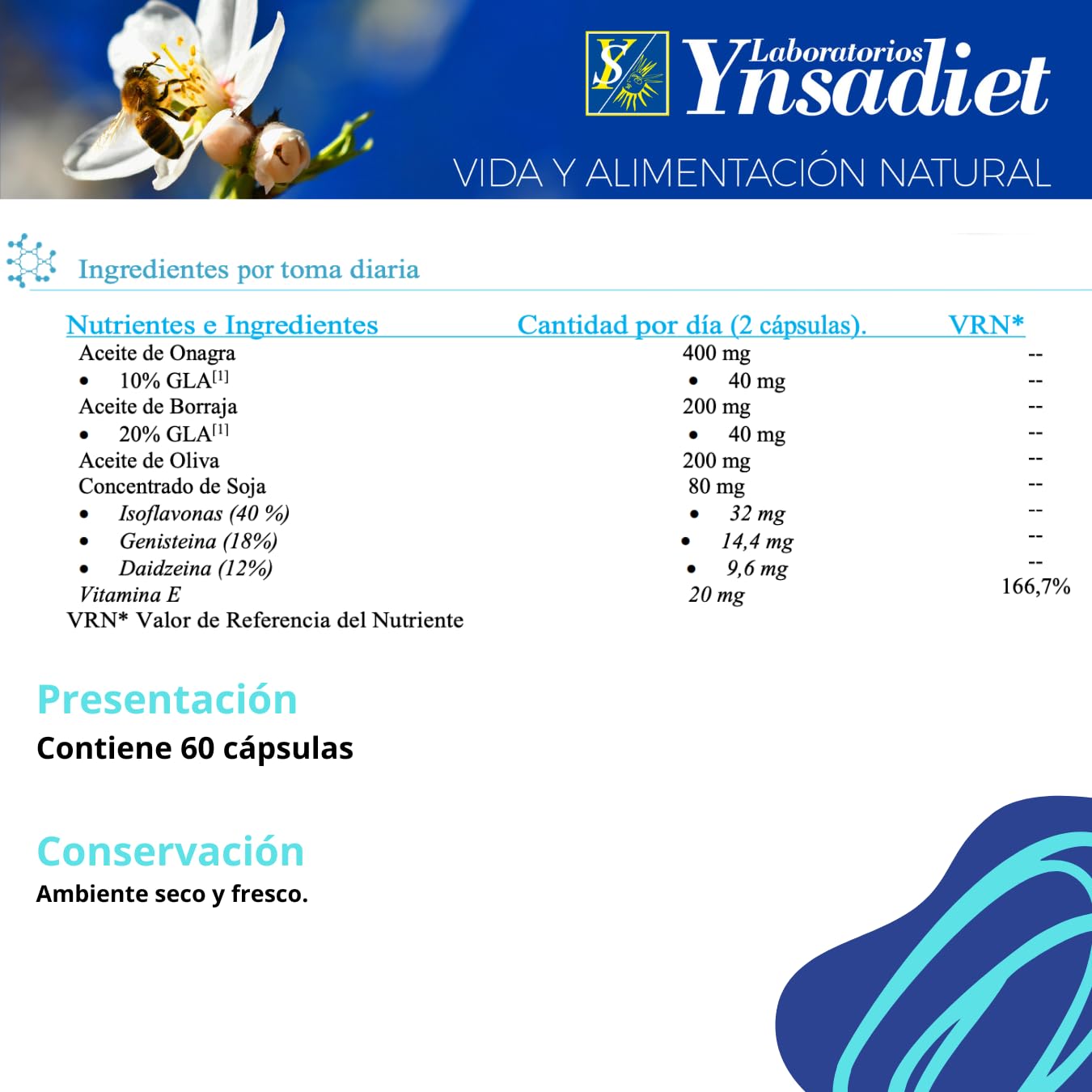 Ovasol Forte 60 cápsulas | Isoflavonas de Soja 40% | Aceite de Onagra, Borraja y Oliva Virgen Extra | Con Vitamina E | Complemento alimenticio para el bienestar femenino