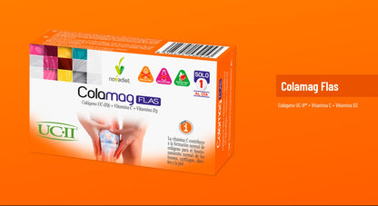 Novadiet - COLAMAG FLAS con Colágeno UC-II, Vitamina C y Vitamina D3 - Para la Formación Normal de Colágeno - Cuidado de Articulaciones, Cartílagos y Piel - 30 Comprimidos