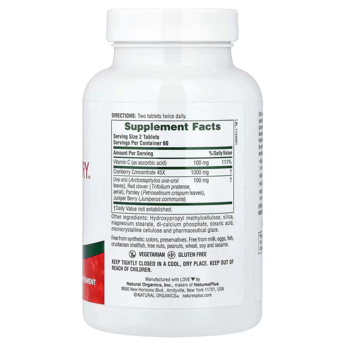 NATURES PLUS ULTRA CRANBERRY 1000mg. 120comp.