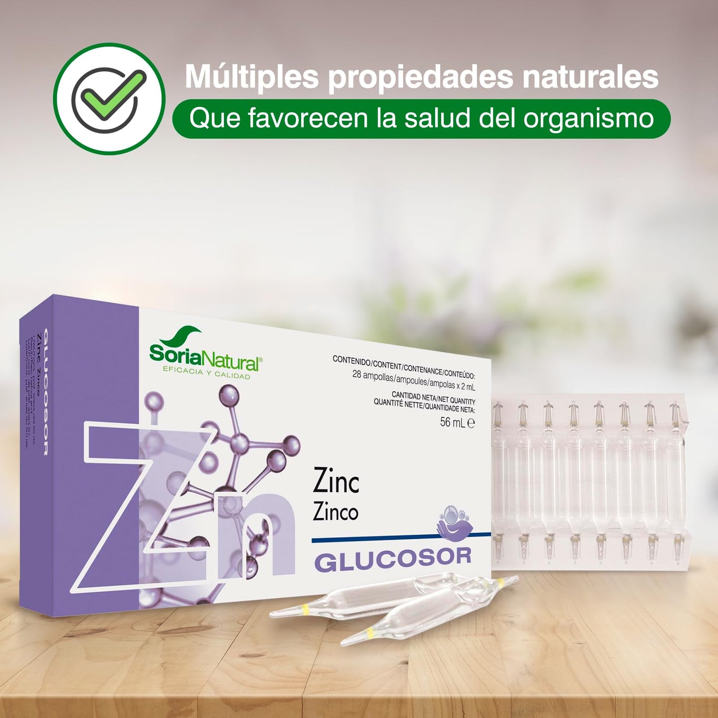 Soria Natural Glucosor Zinc - Suplemento a Base de Zinc en Ampollas – Favorece la Salud Inmunológica – Ayuda a la Salud de la Piel -Caja con 28 Ampollas de 2 ml